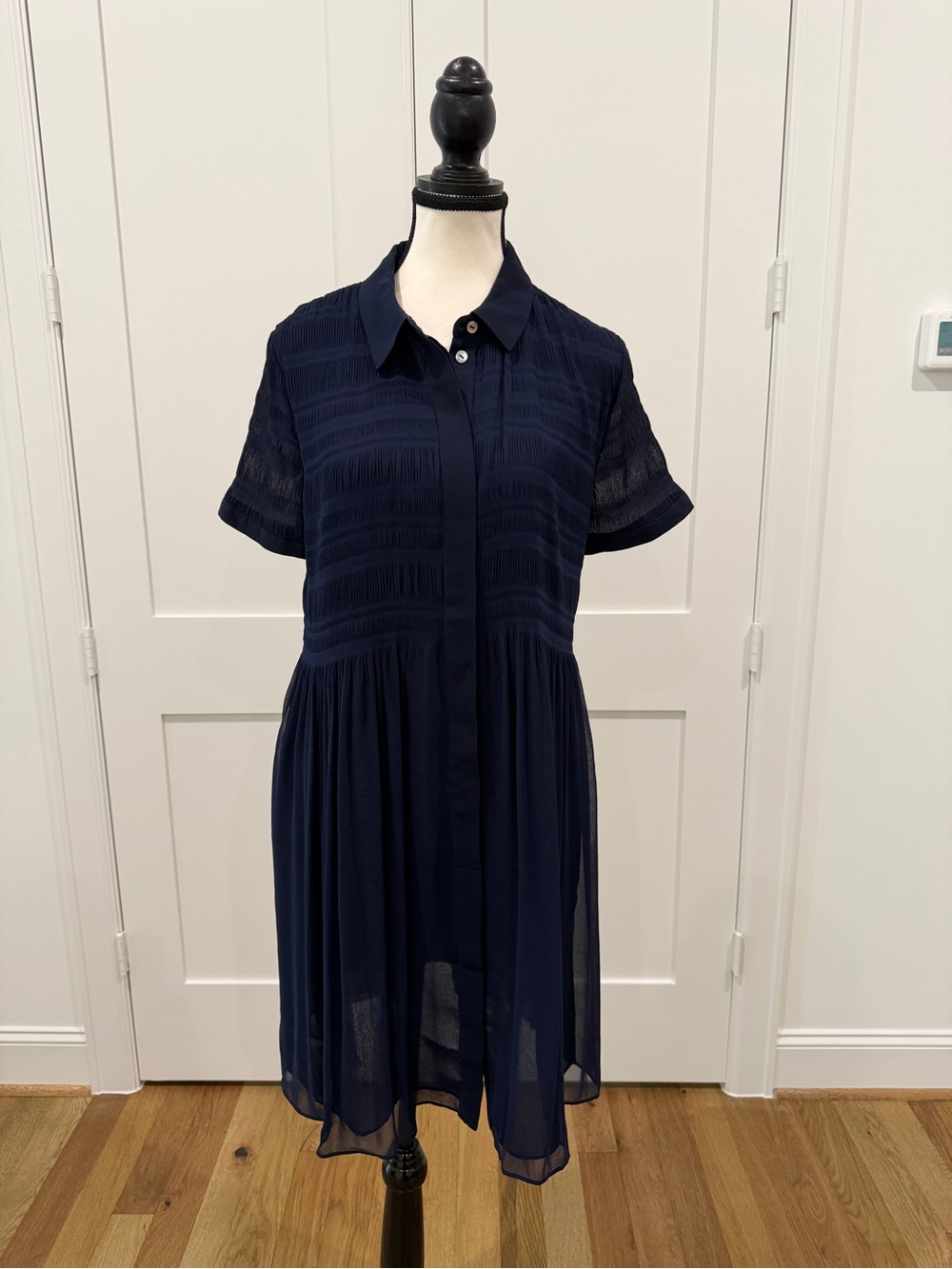 Diane Von Furstenberg Navy Short-Sleeve Shirt Midi Dress